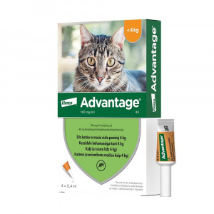 ADVANTAGE 40MG 10% ŠĶĪDUMS 0.4ML KAĶIEM LĪDZ 4KG N4